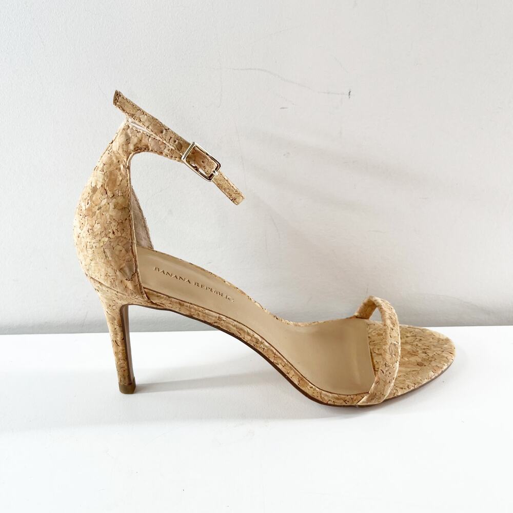 Banana Republic Cork Stiletto Ankle Wrap Pump Sandals Tan Beige 7.5